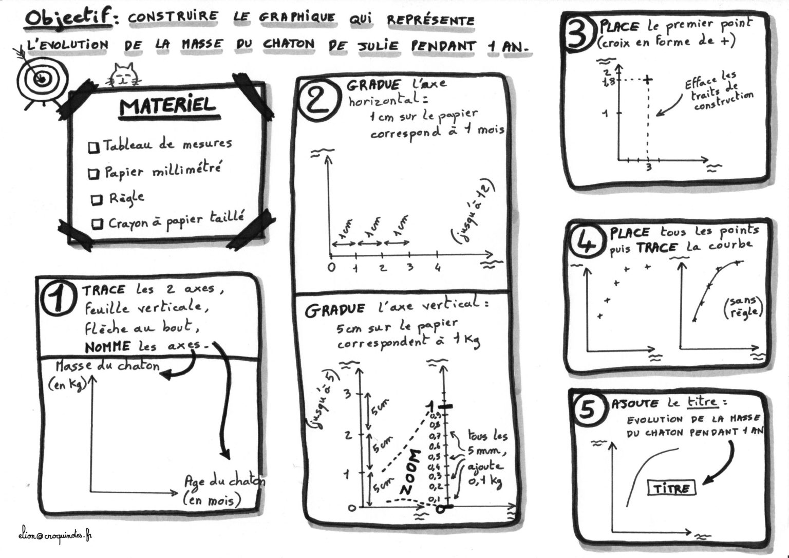 Le chaton de Julie : tracer un graphique en 6ème - Je croquinote